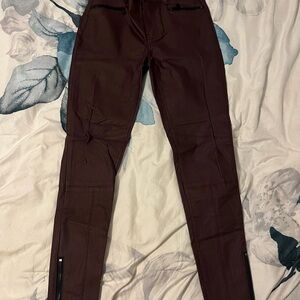Calvin Klein Women’s Dark Brown Faux Leather Pants Size 2 zipper ankle detail